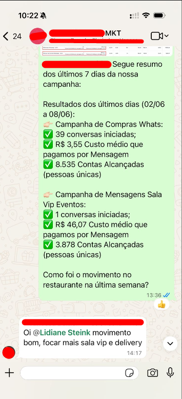 Feedback de cliente - resultados de campanha